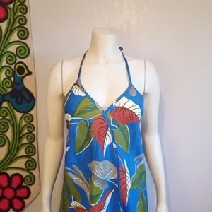 Vintage 70s Hawaiian Halter Dress Floral Tropical